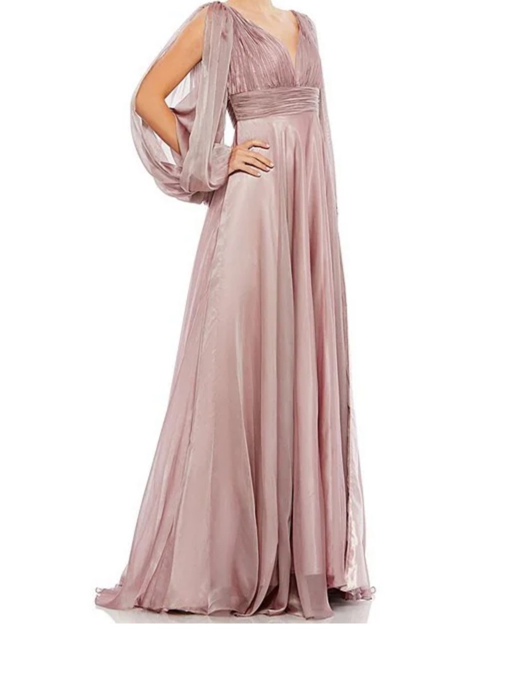 NWT Mac Duggal Size 12 Dusty Mauve Pleated Chiffon Balloon Sleeve Formal Dress